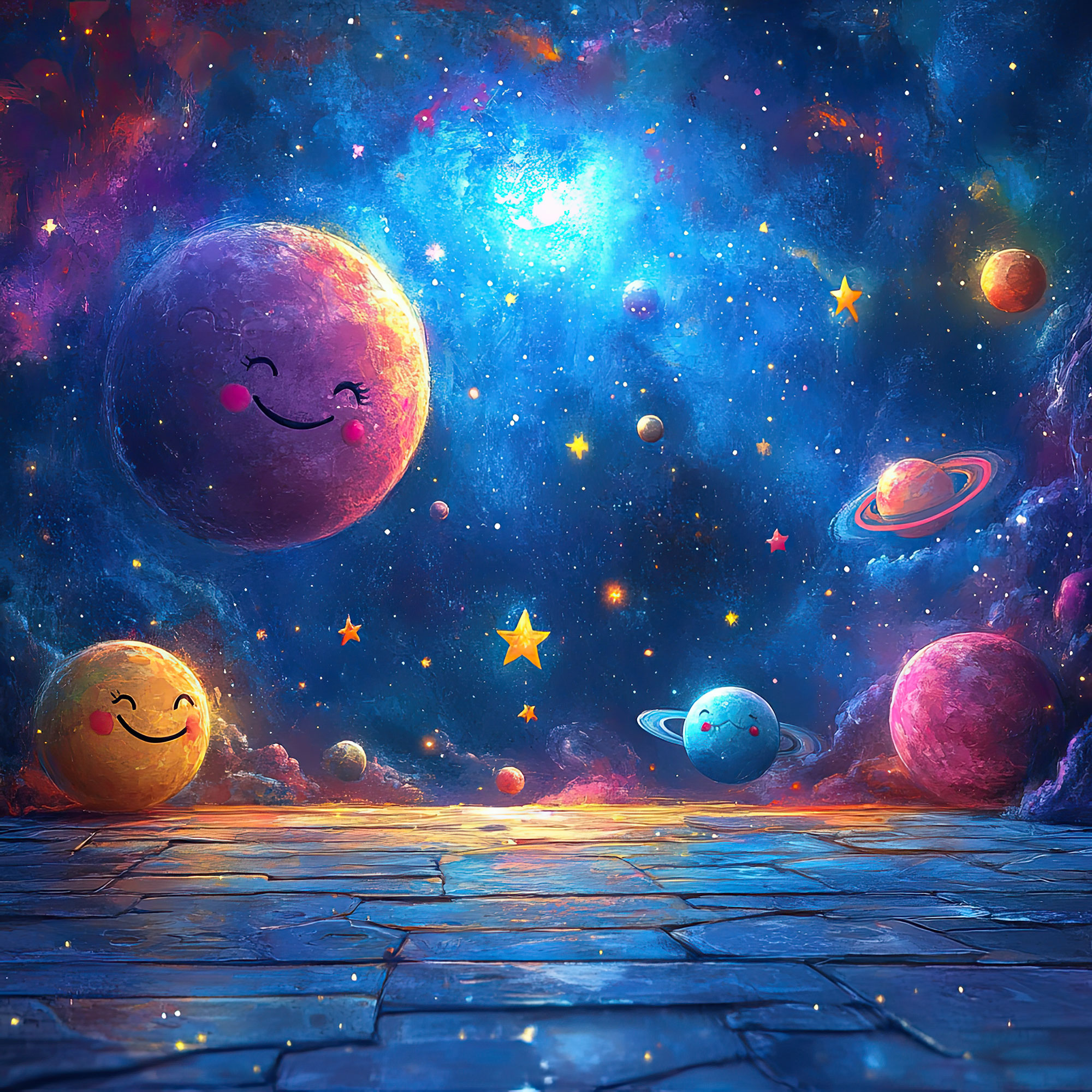 Preview for Smiling-planets-in-space-whimsical-backdrop-background-f0dbb