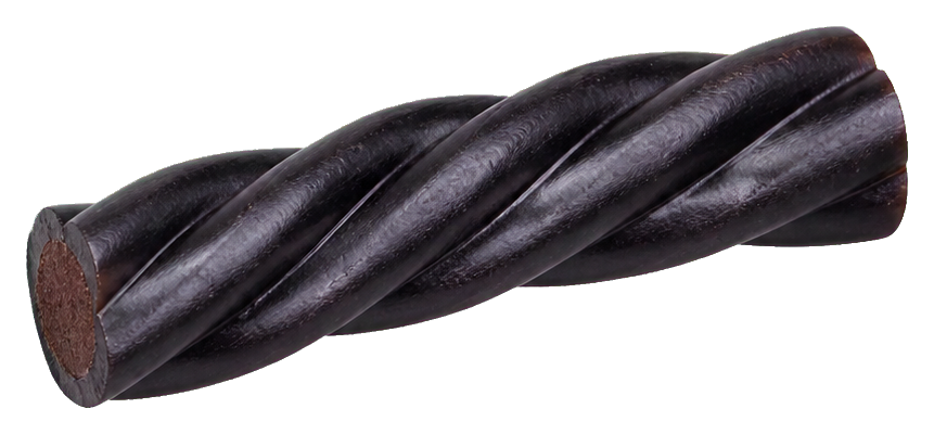 A realistic black licorice twist candy with a twisted, glossy dark surface.