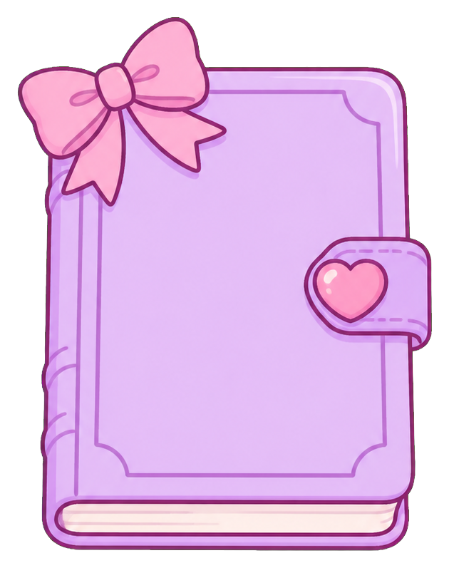 Lilac diary book with a pink bow and heart detail on the cover