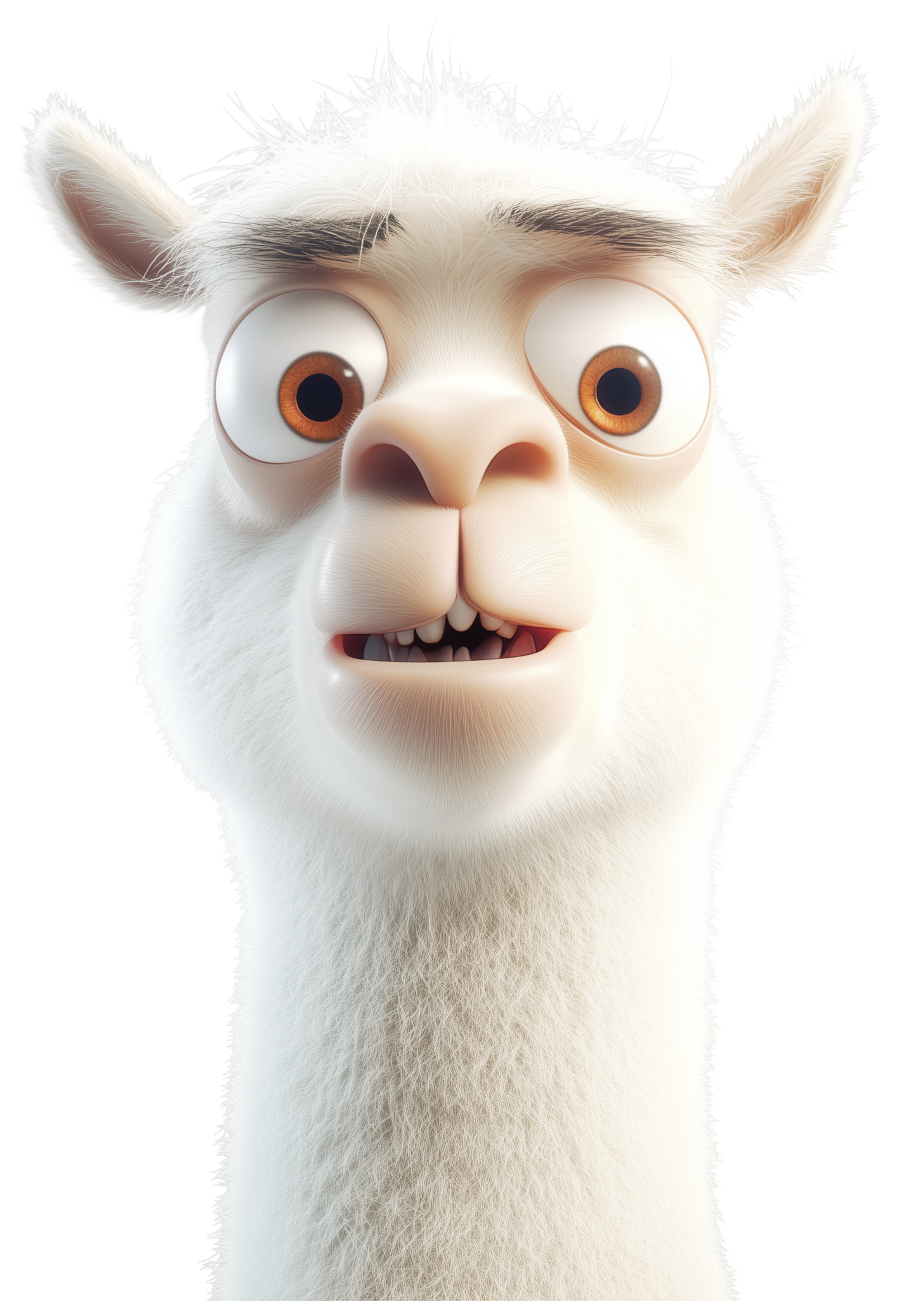 Cute white llama face sticker with wide eyes and a surprised expression