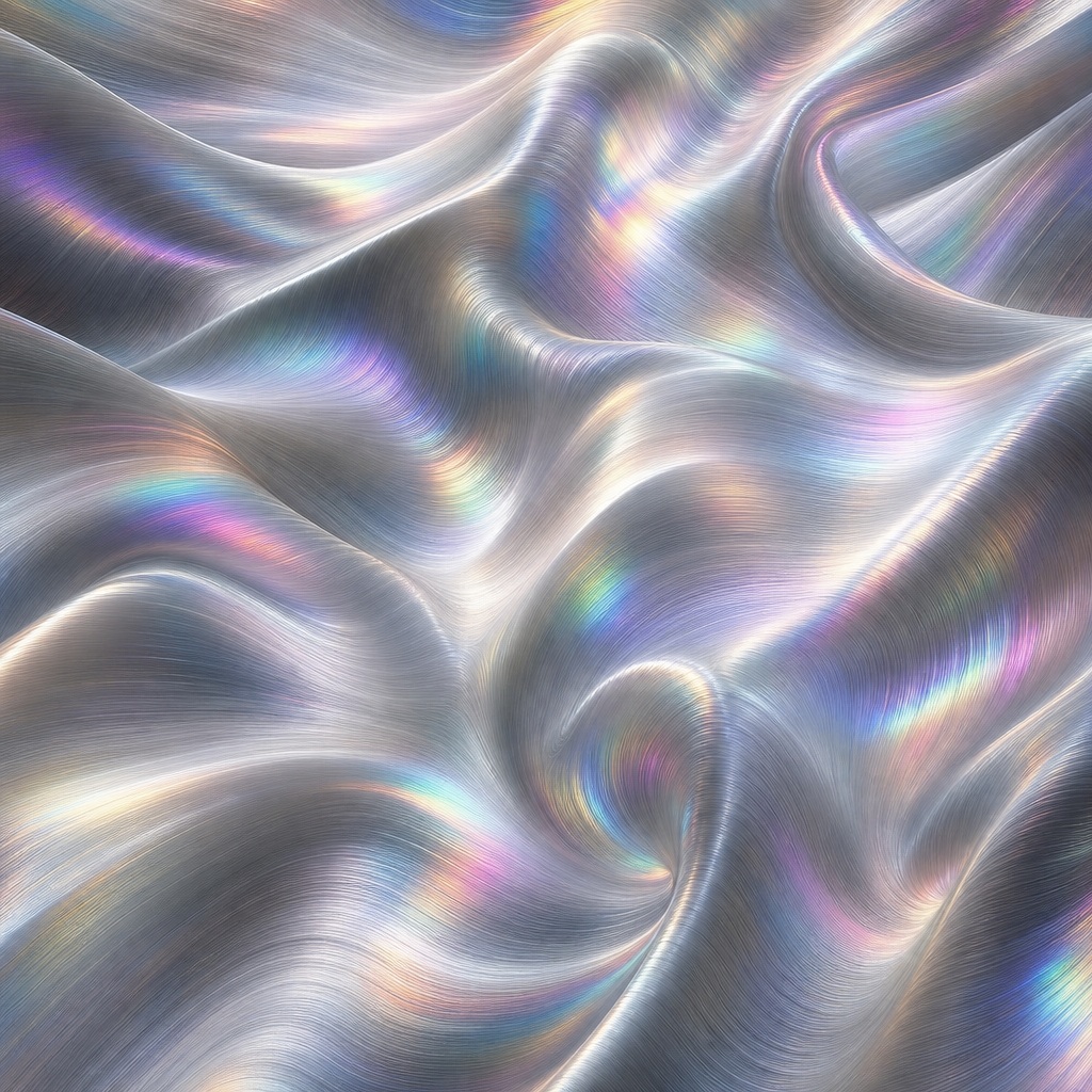 Abstract silver and iridescent flowing mesh with smooth folded waves