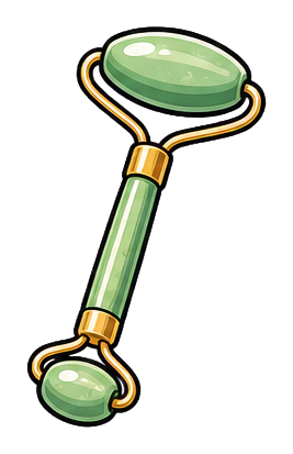 Green jade roller with gold accents on a transparent background