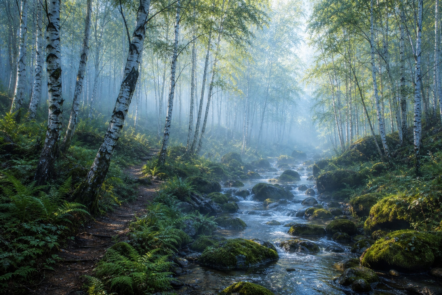Preview for Birch Mist Grove Stock Background