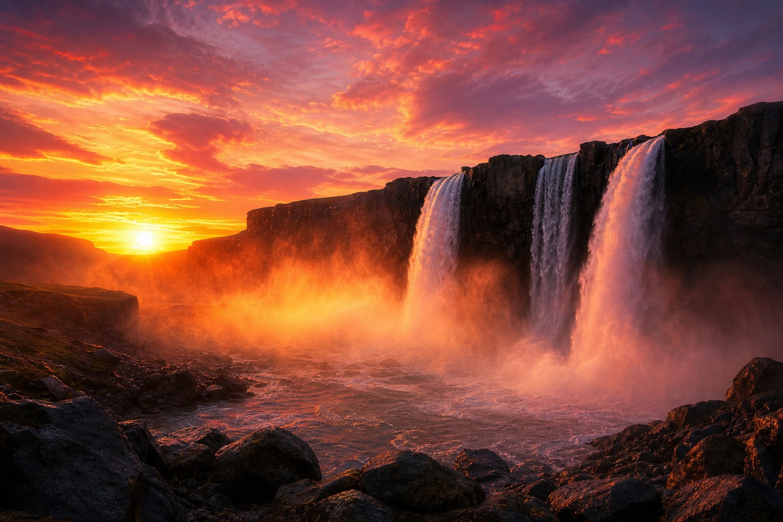 Preview for Sunset Waterfalls Stock Background