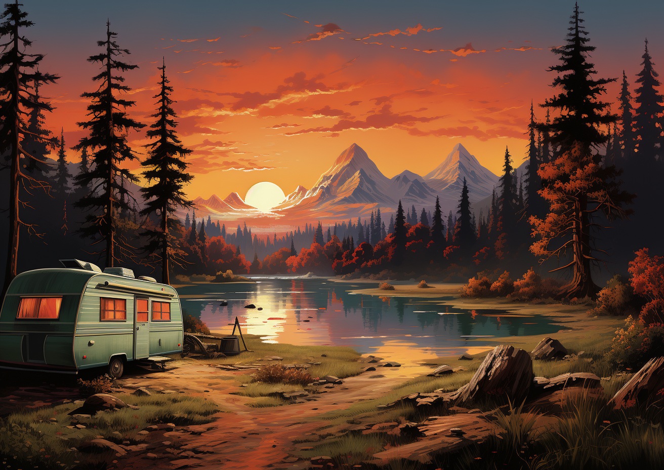 Preview for Camping Sunset Mountain Background