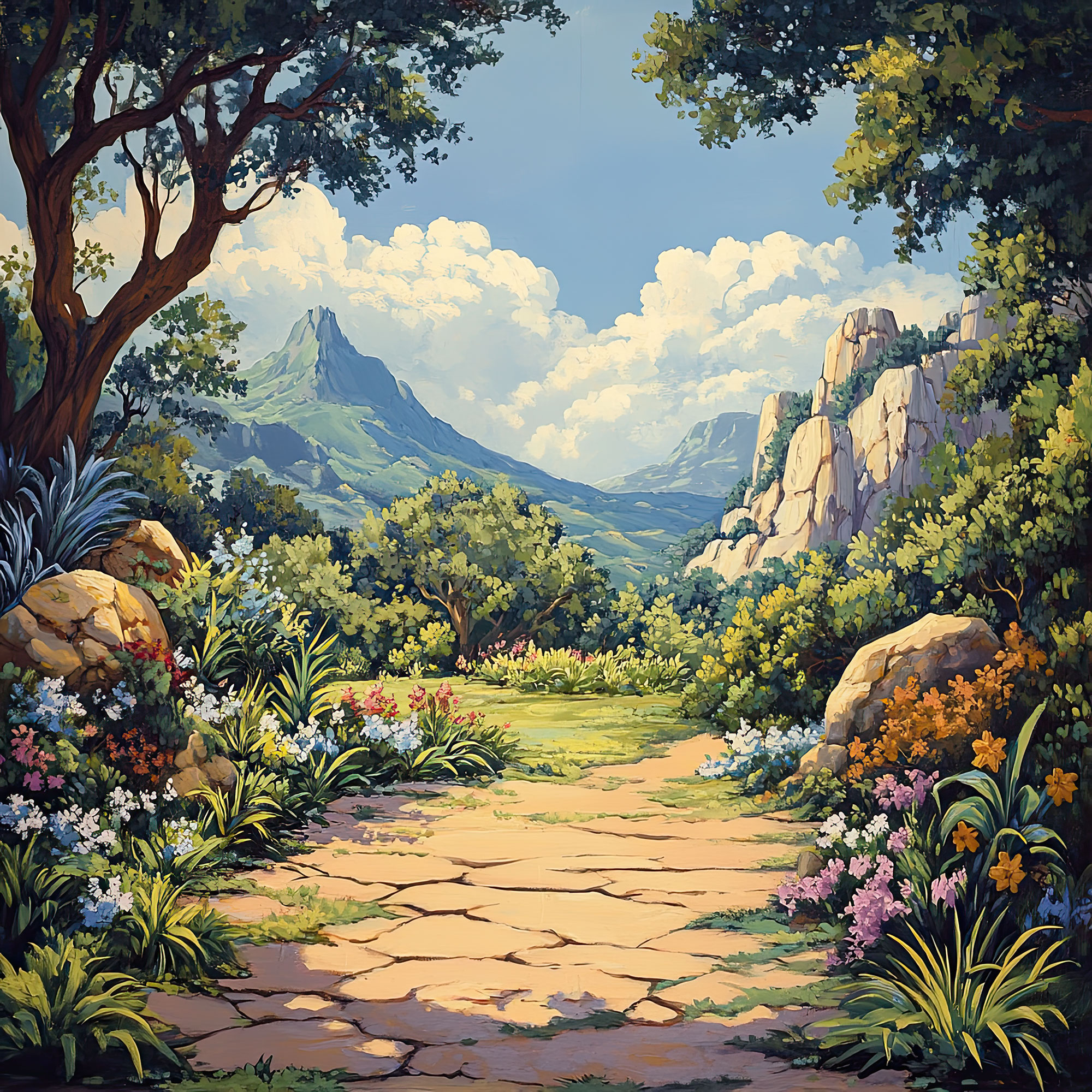 Preview for Serene-garden-pathway-art-nature-backdrop-background-f0269