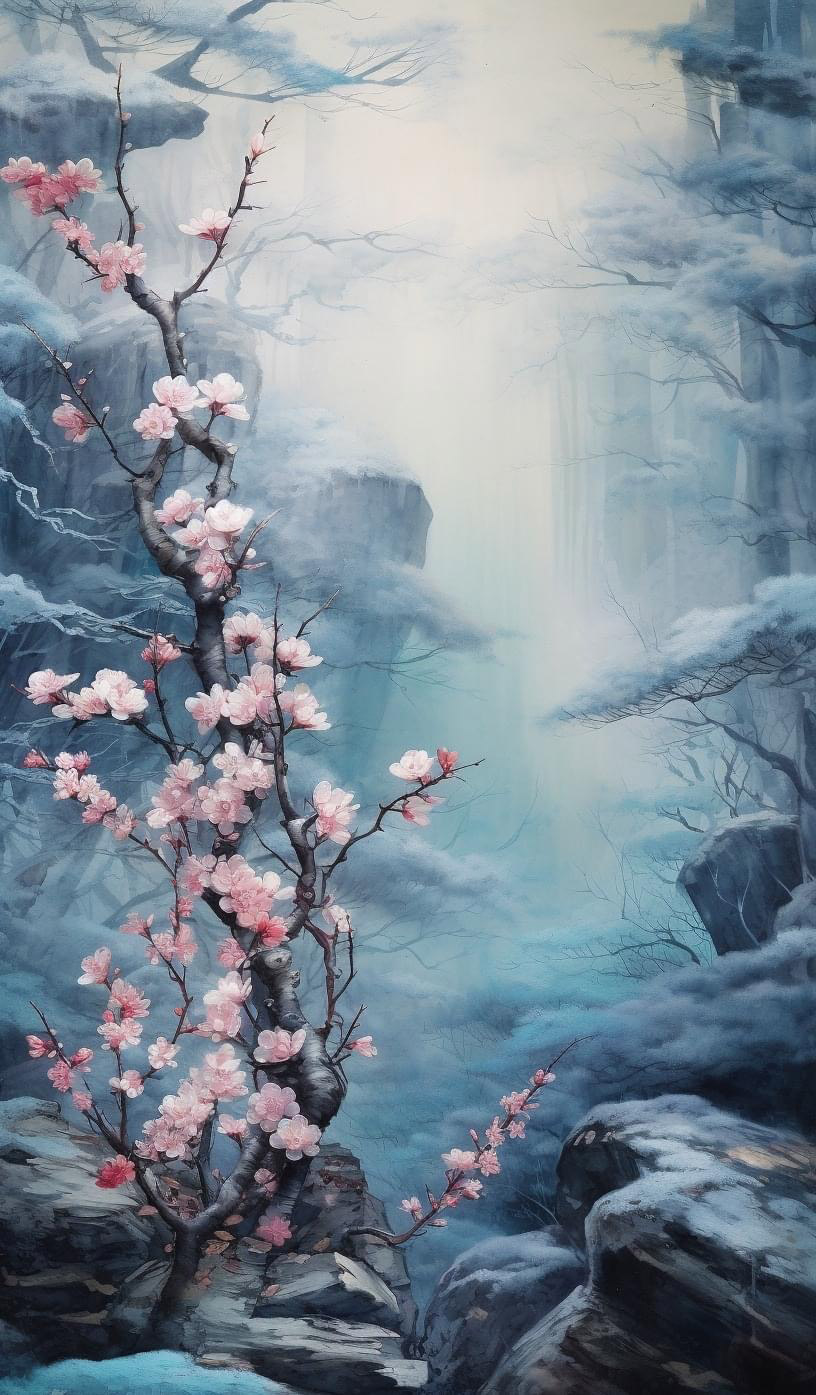 Preview for Serene-winter-landscape-blossom-ai-phone-background-81589