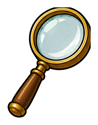 Gold-rimmed magnifying glass with a brown handle on a transparent background.