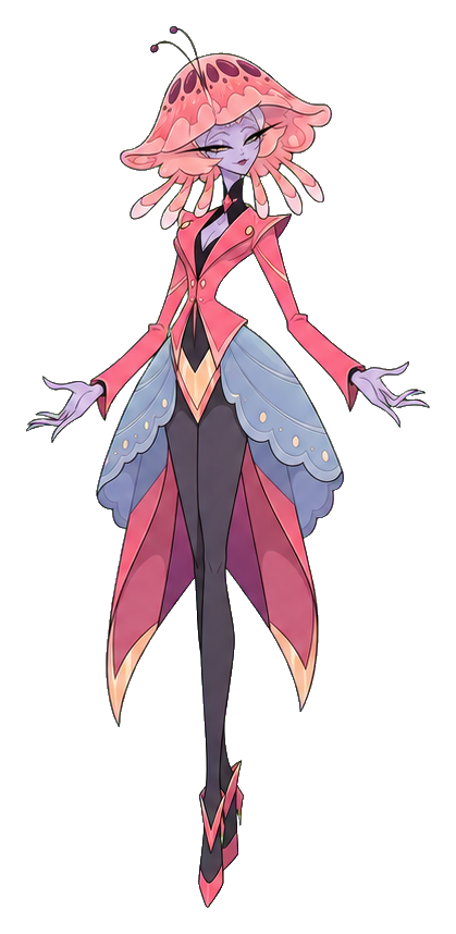 A pink coral jellyfish conductor character with flowing tentacle hair and elegant dress.