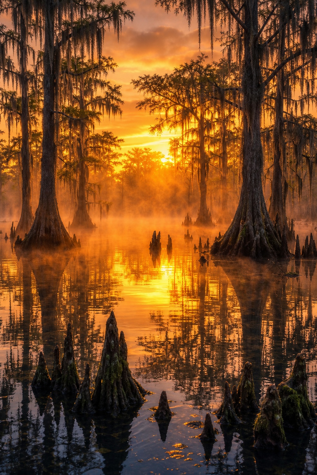 Preview for Cypress Swamp Morning Mist Background