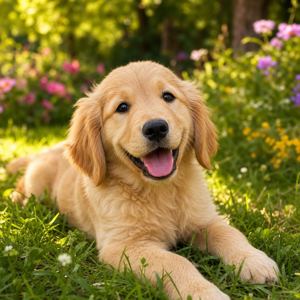 Preview for Happy Golden Puppy Grass Background