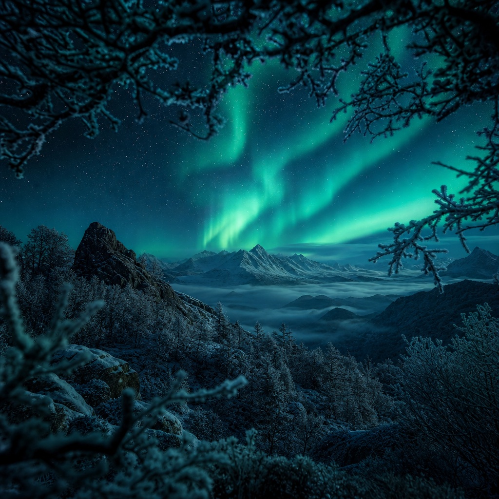 Preview for Aurora Night Mountain Background