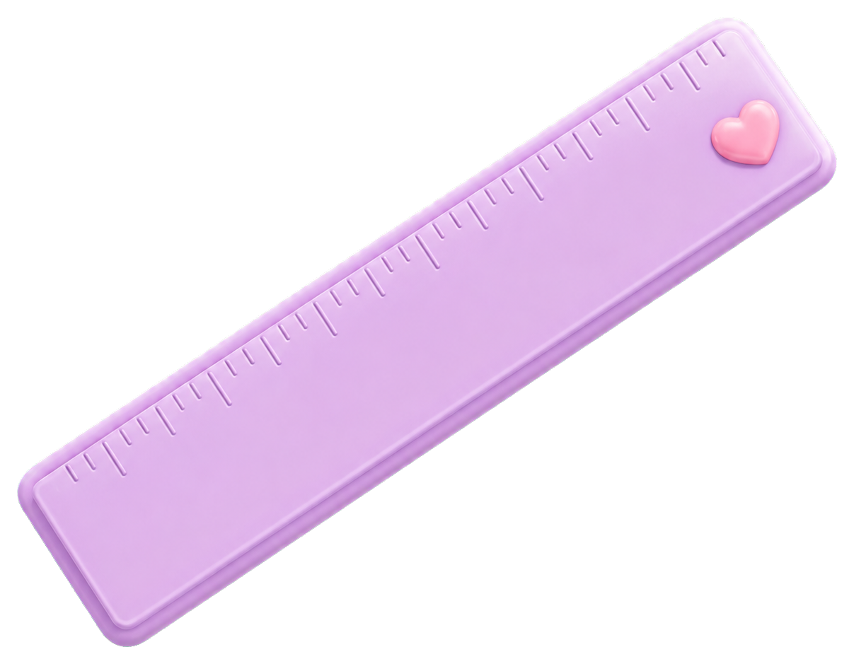 Pastel purple ruler sticker with a small heart detail and no measurement numbers.