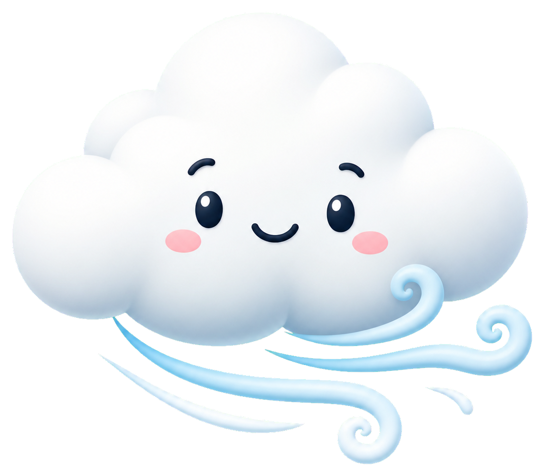 Cute smiling cloud with flowing wind lines underneath