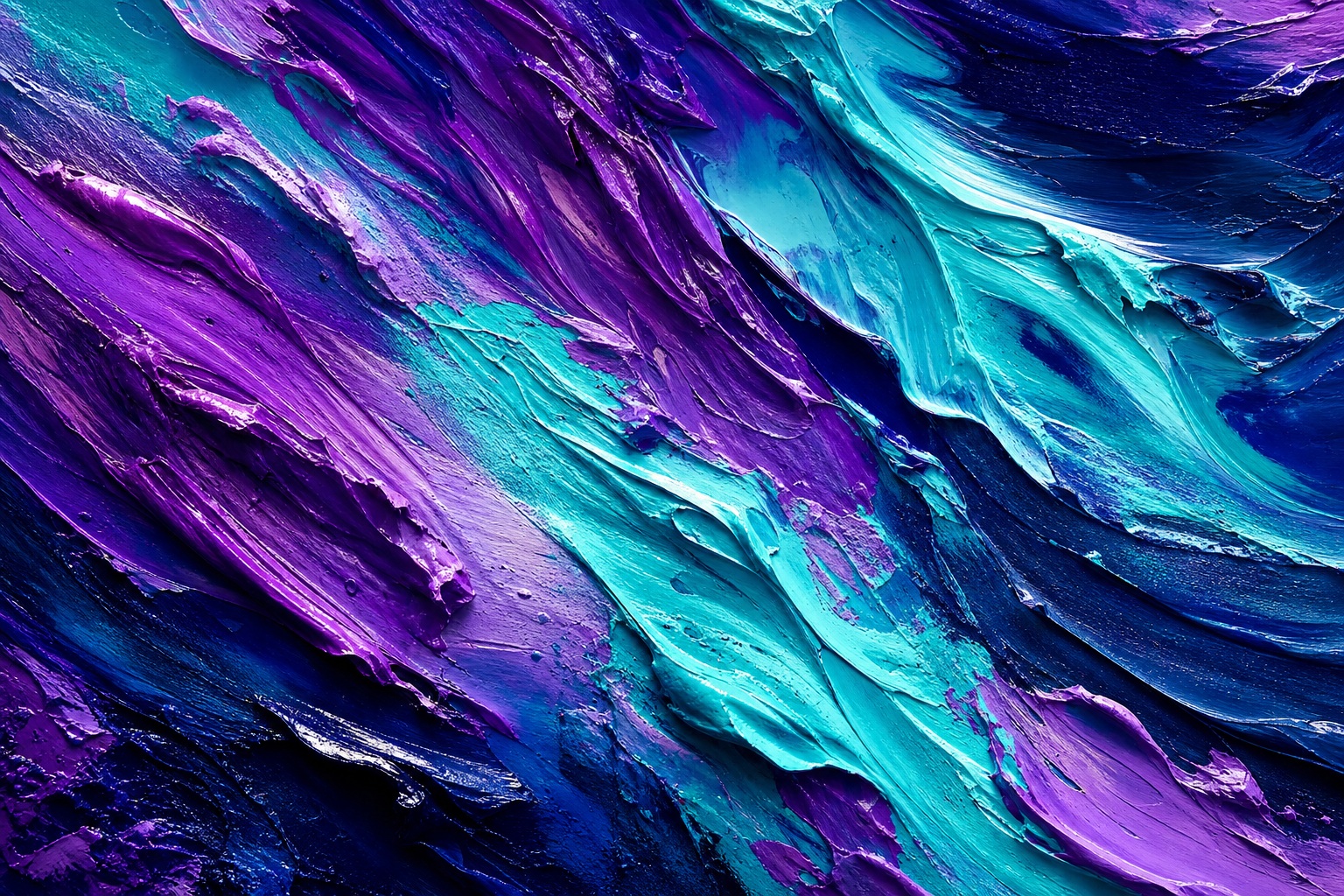 Abstract violet and aqua textured ridges with layered acrylic-like strokes