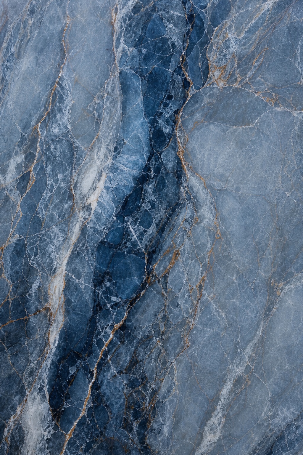 Vertical blue marble texture with dark veins and fine gold lines