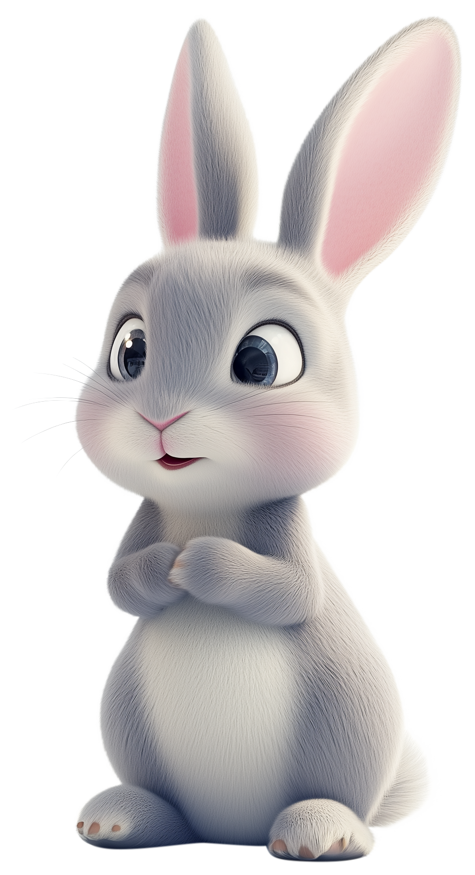 Cute 3D cartoon rabbit with large ears and paws together
