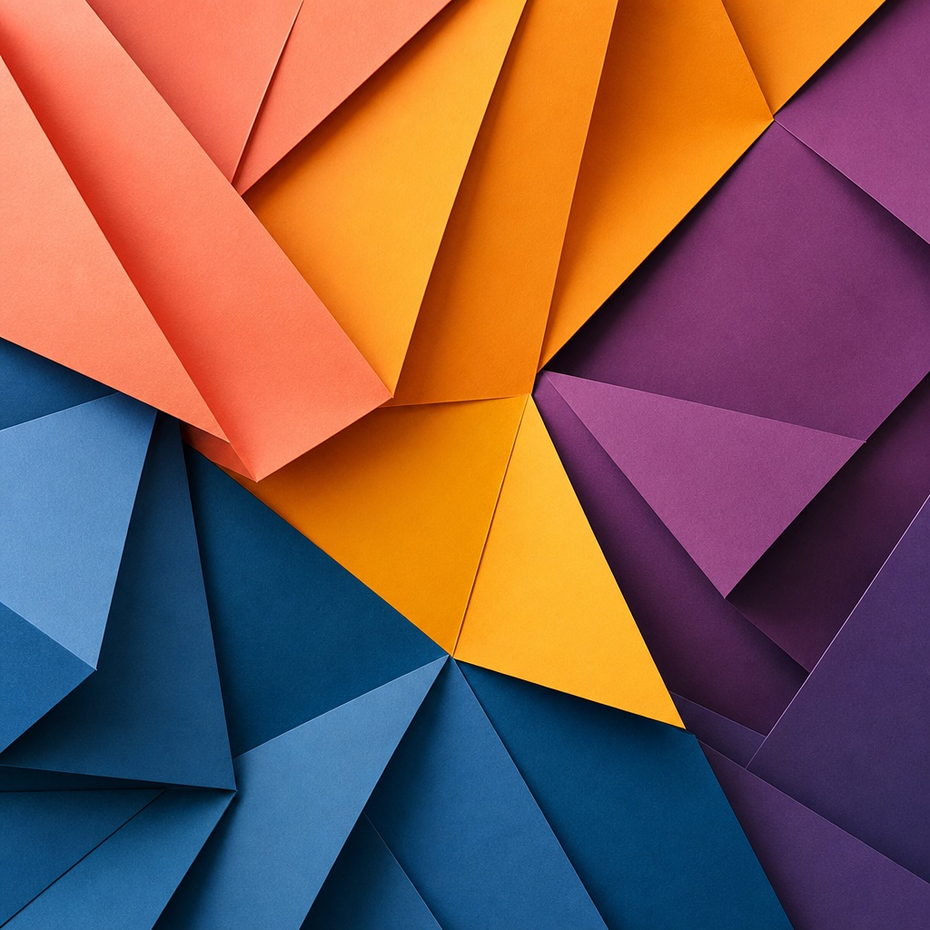 Colorful folded paper geometry with layered blocks in a sunset palette