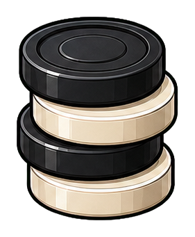 Stack of black and cream checker pieces with rounded edges