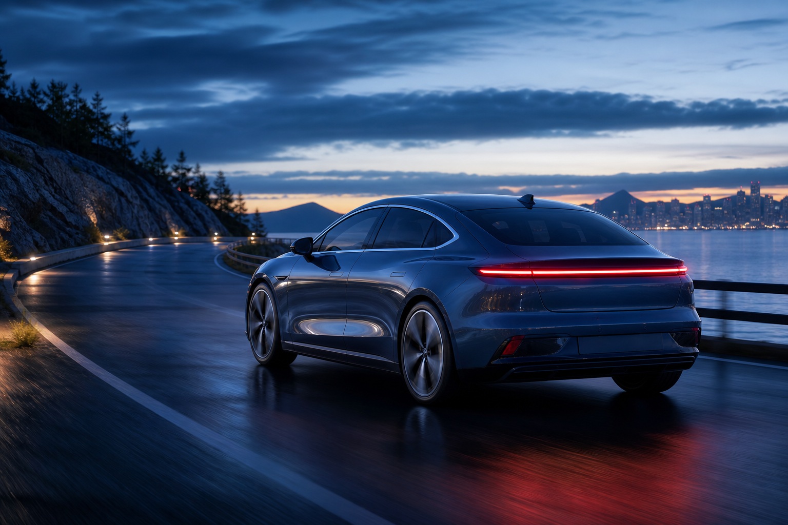 Preview for Electric Sedan Blue Hour Stock Background