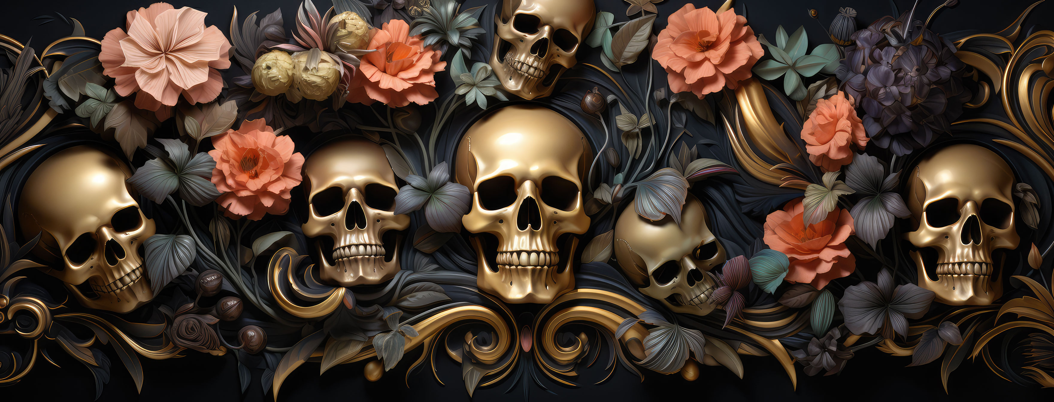 Preview for Golden-skulls-floral-design-halloween-cover-background-ae8f7