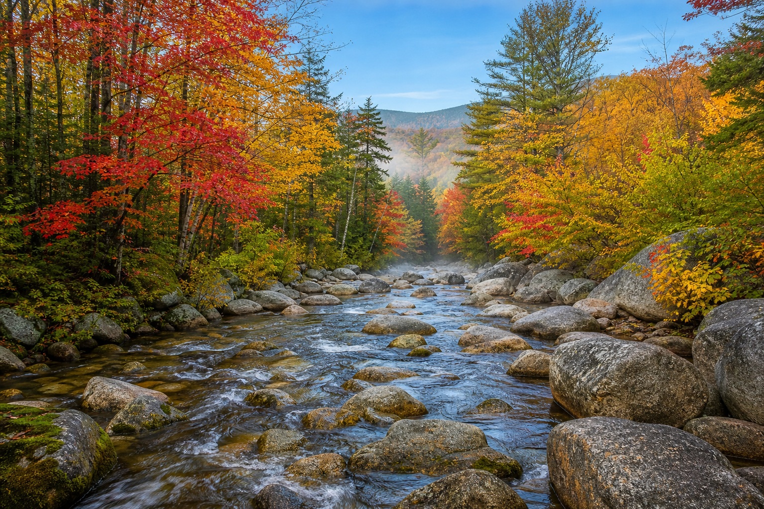 Preview for Clear Morning Rocky Stream Foliage Background
