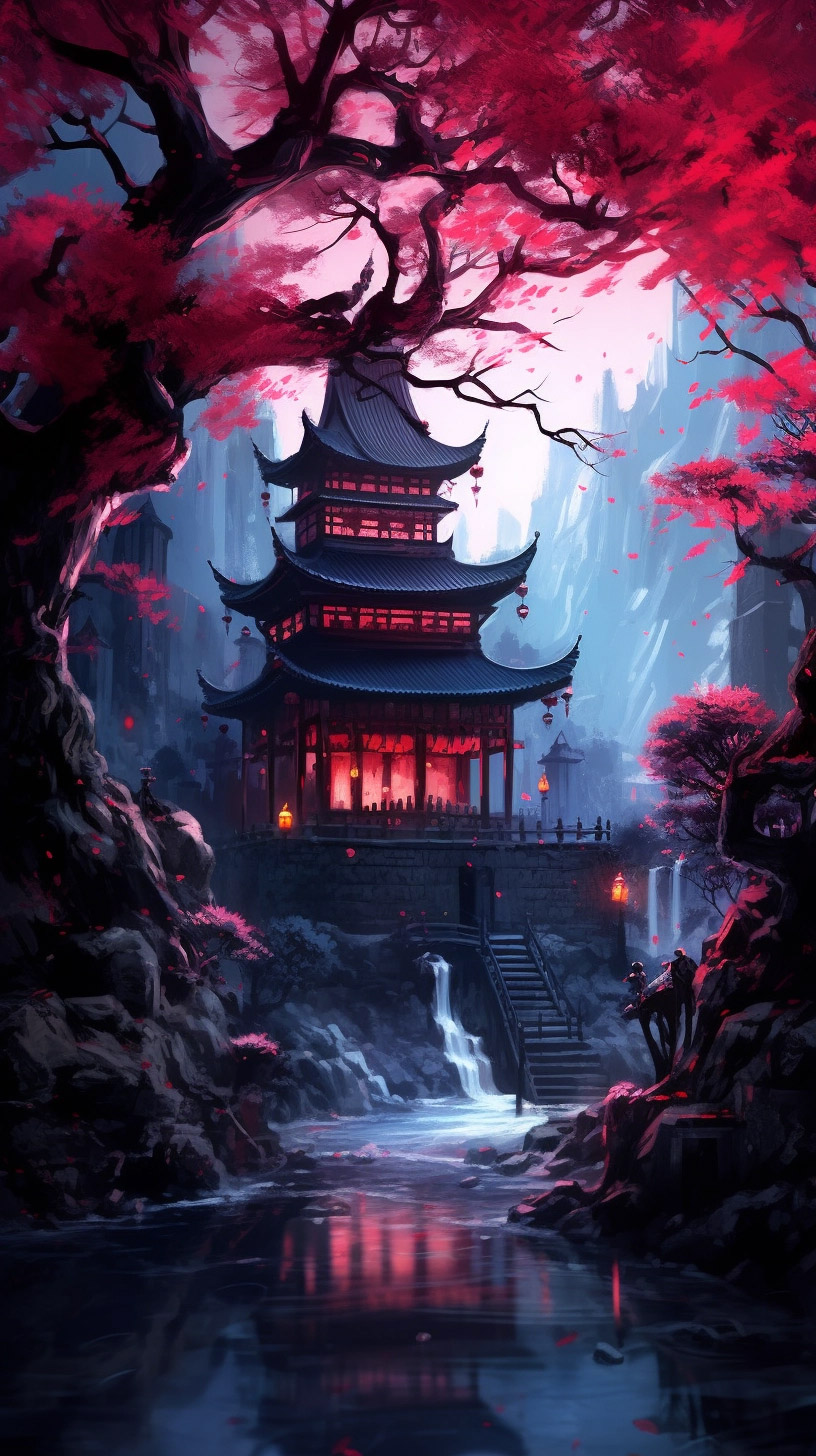 Preview for Mystical-pagoda-landscape-ai-phone-background-d3ff4