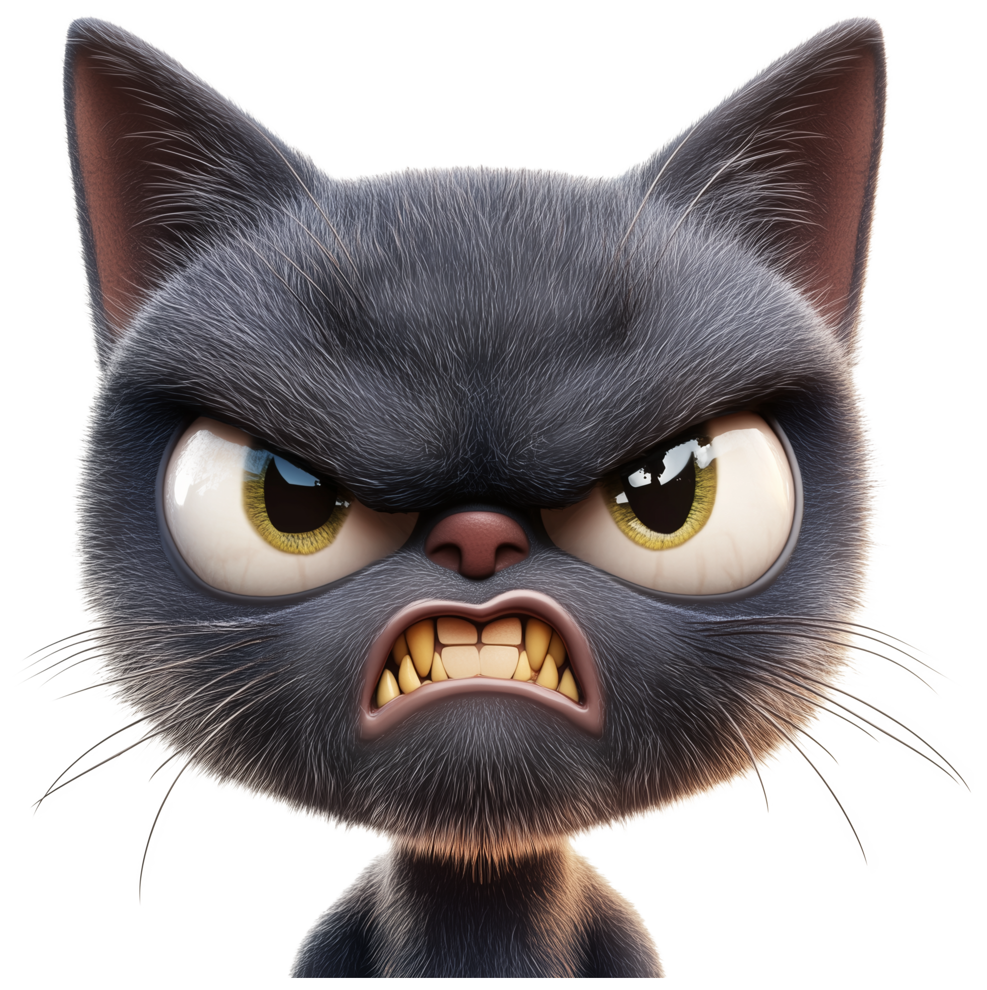 3D angry cat emoji with furrowed brows and bared teeth