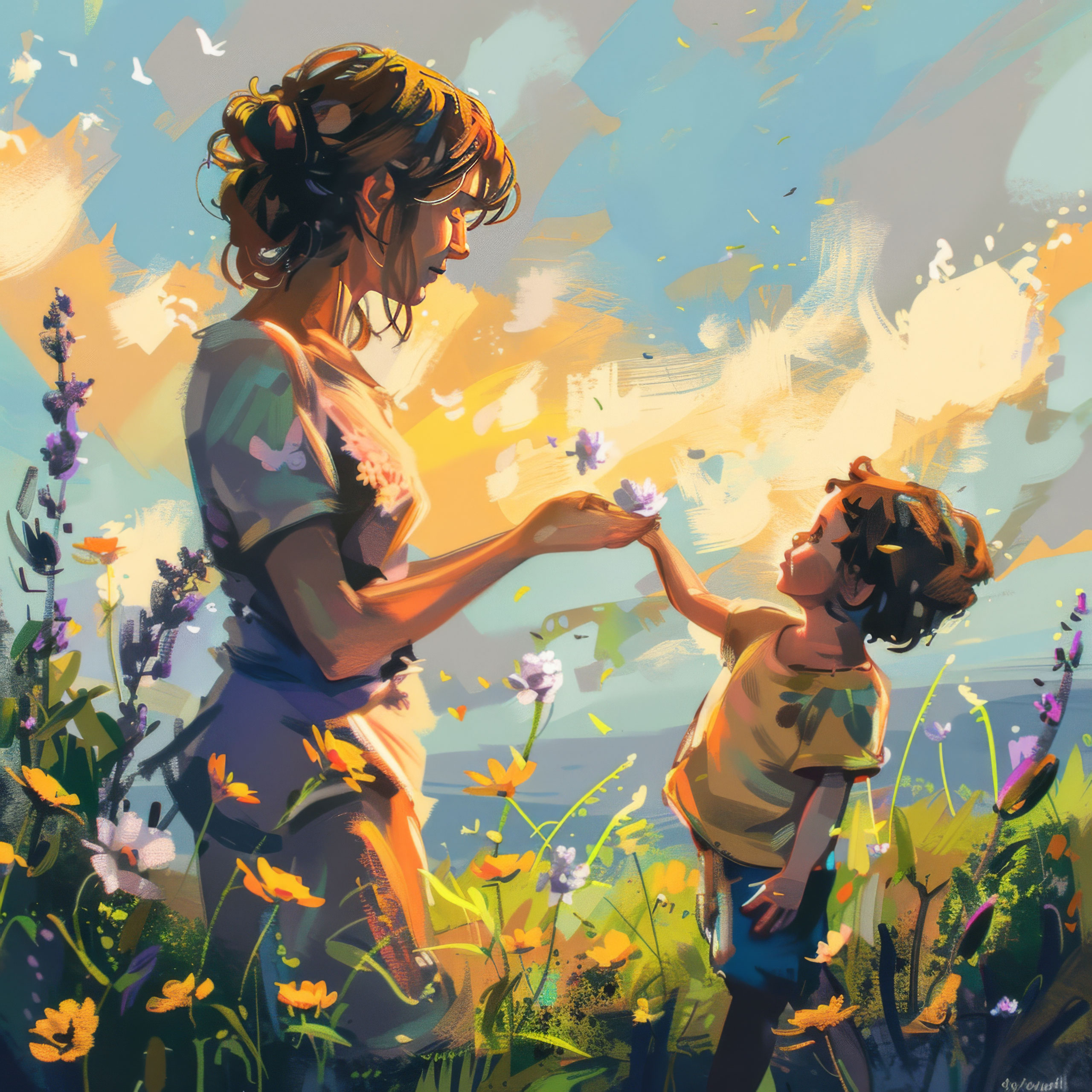 Preview for Mother-child-field-flowers-mothers-day-background-af1a8