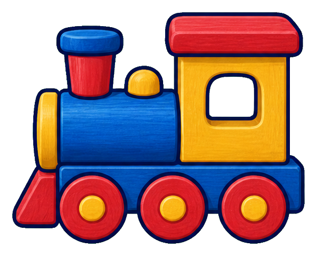 Colorful toy train engine with red, blue, and yellow parts