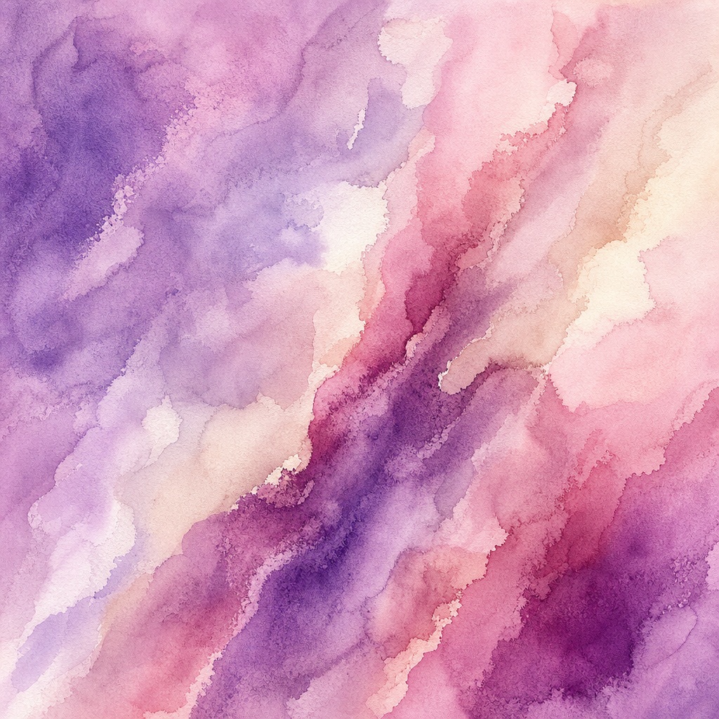 Abstract lavender and rose watercolor washes flowing diagonally across textured paper.