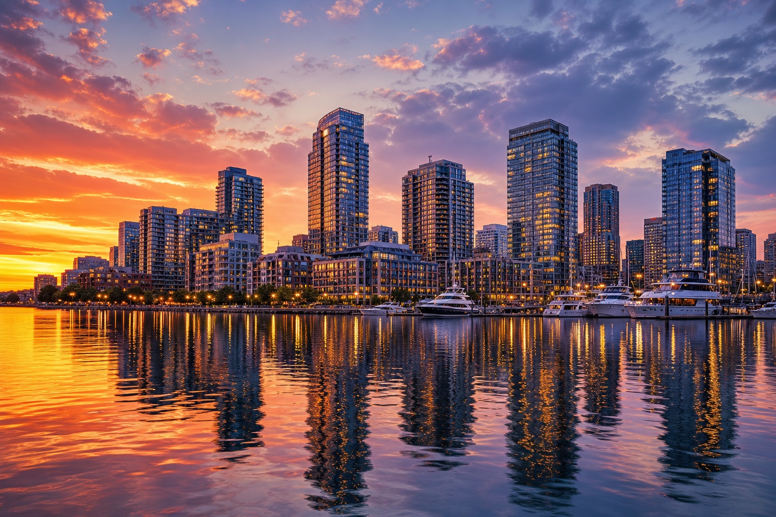 Preview for Sunset City Skyline Waterfront Background