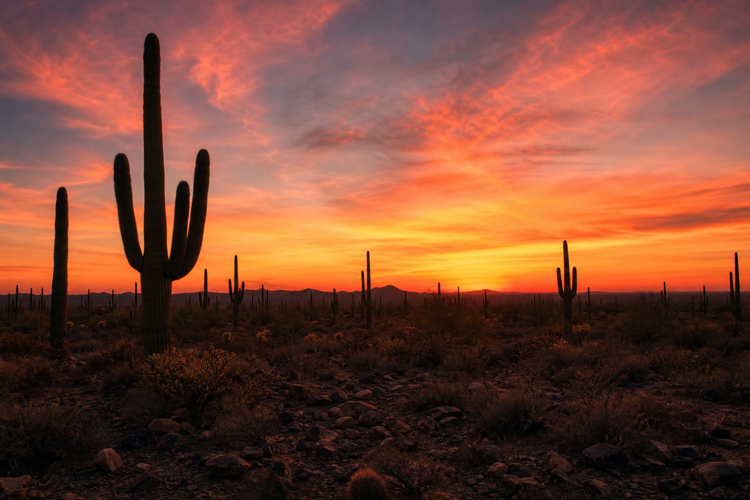 Preview for Desert Sunset Background With Saguaro Silhouettes