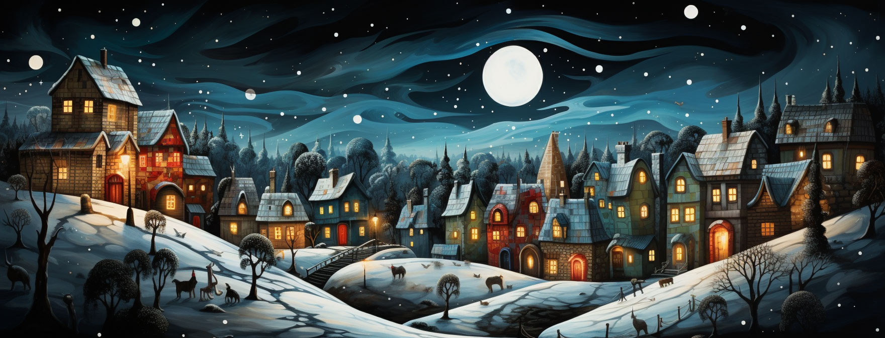 Preview for Winter-village-night-scene-christmas-cover-background-8689e
