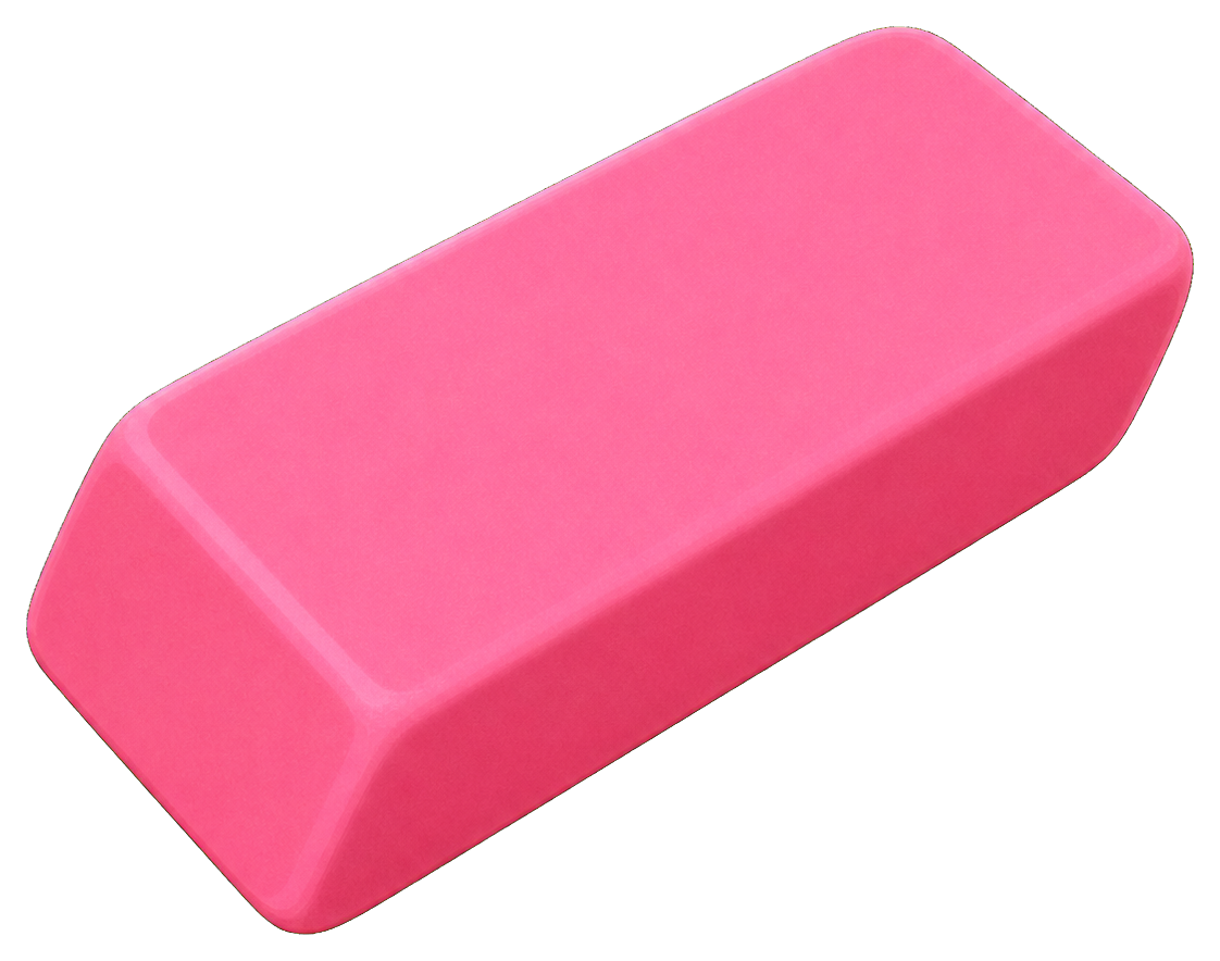 Pink blank eraser shown as a simple sticker graphic on a white background.