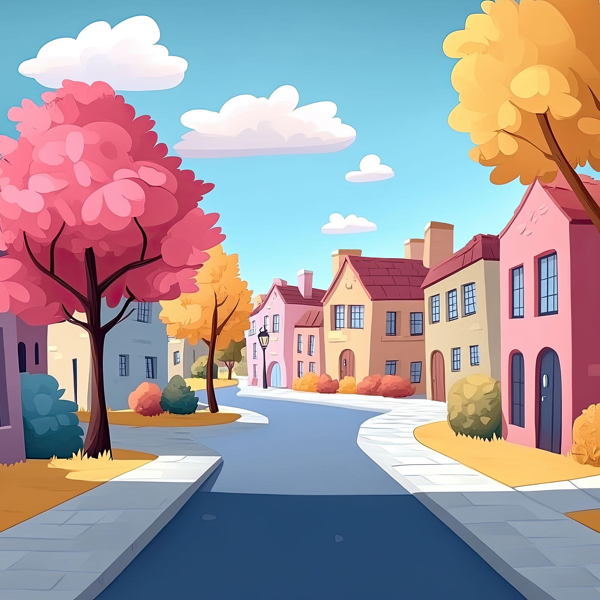 Preview for Colorful-suburban-street-scene-simple-backdrop-background-f23b1