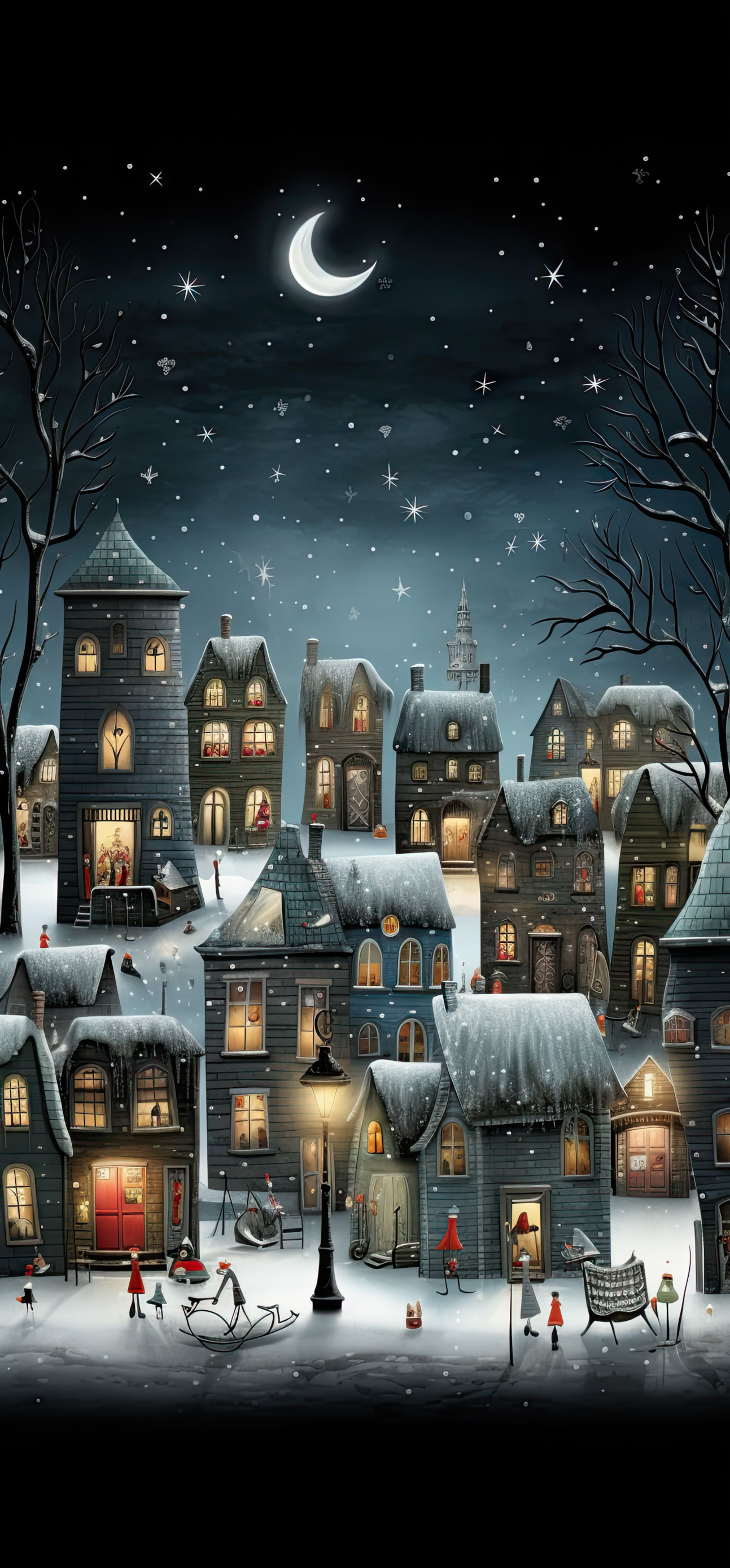 Preview for Winter-night-village-scene-christmas-phone-background-1cc1a