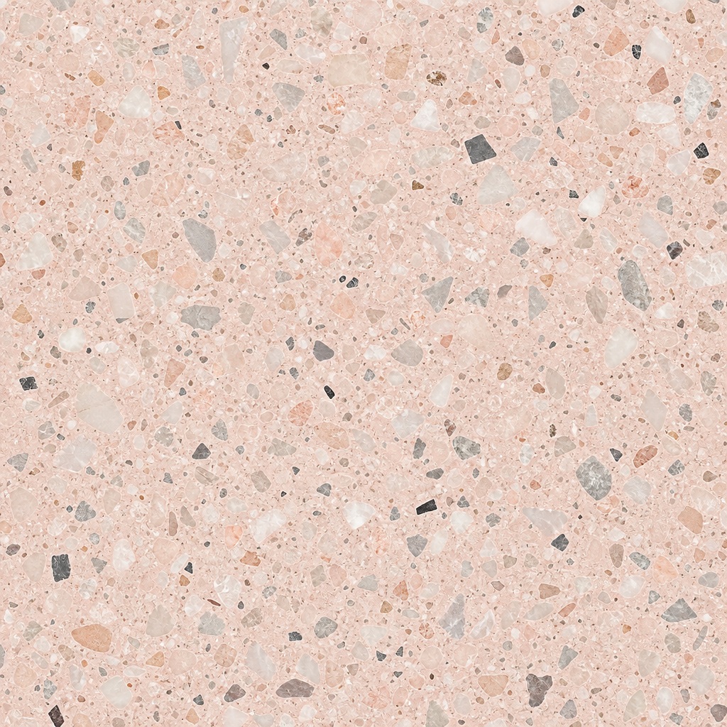 Neutral terrazzo background with beige speckles and small stone chips