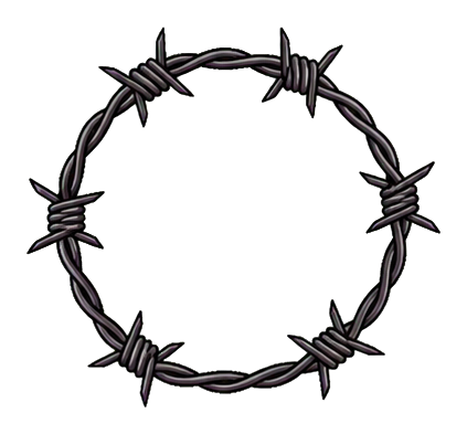 Circular barbed wire loop with sharp twisted wire details on a dark background