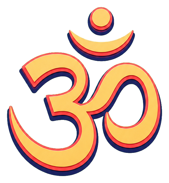 Layered paper Om symbol sticker in orange and yellow with a dark outline
