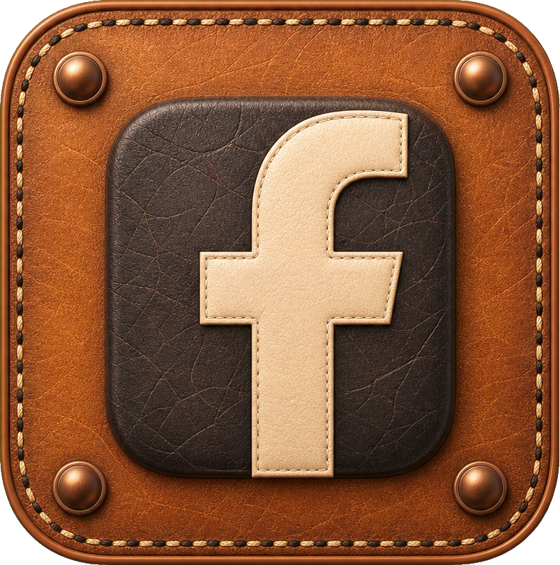 Brown leather app icon with a cream letter F on a stitched saddle-style background