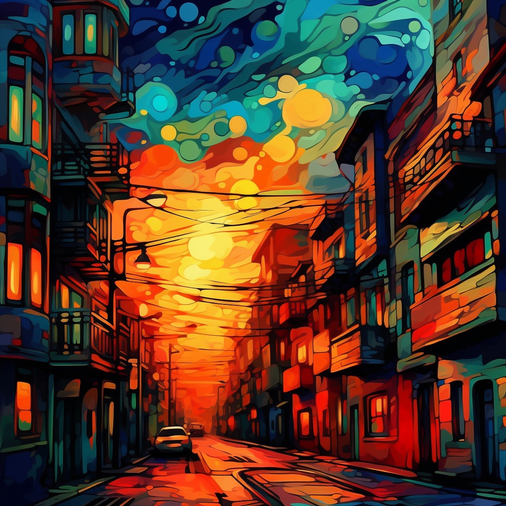 Preview for Colorful City Street Sunset Background