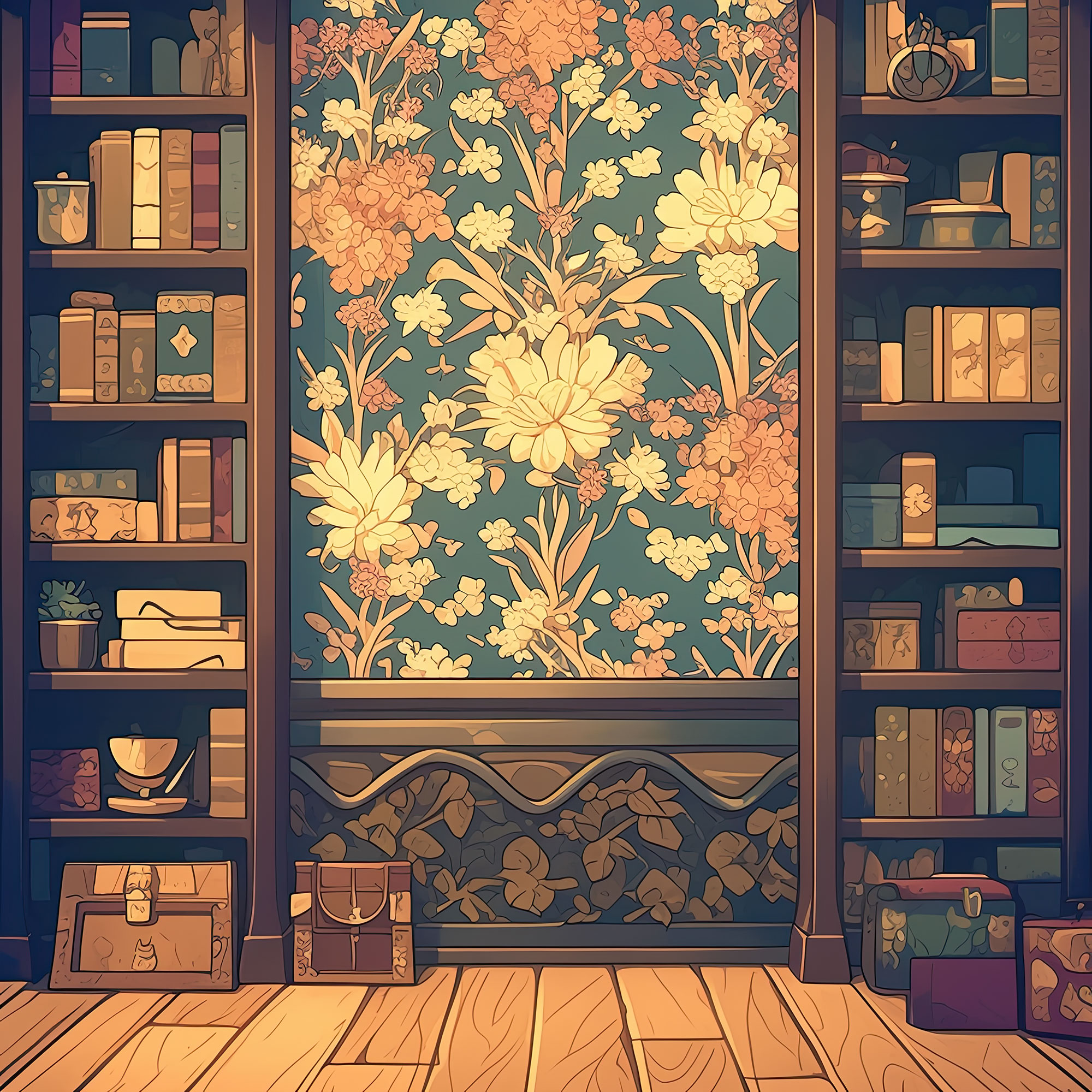 Preview for Cozy-library-floral-accent-interior-backdrop-background-f2a2e