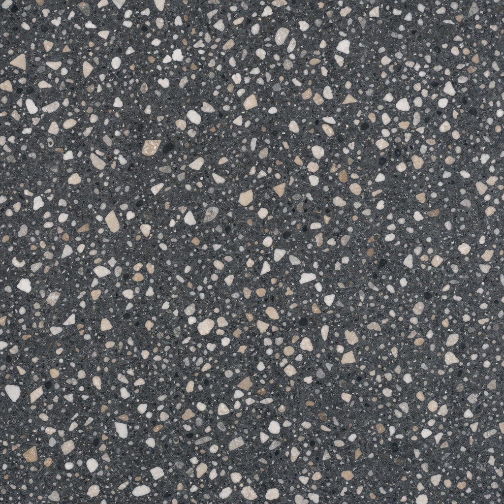 Dark neutral terrazzo pattern with light speckled stone pieces