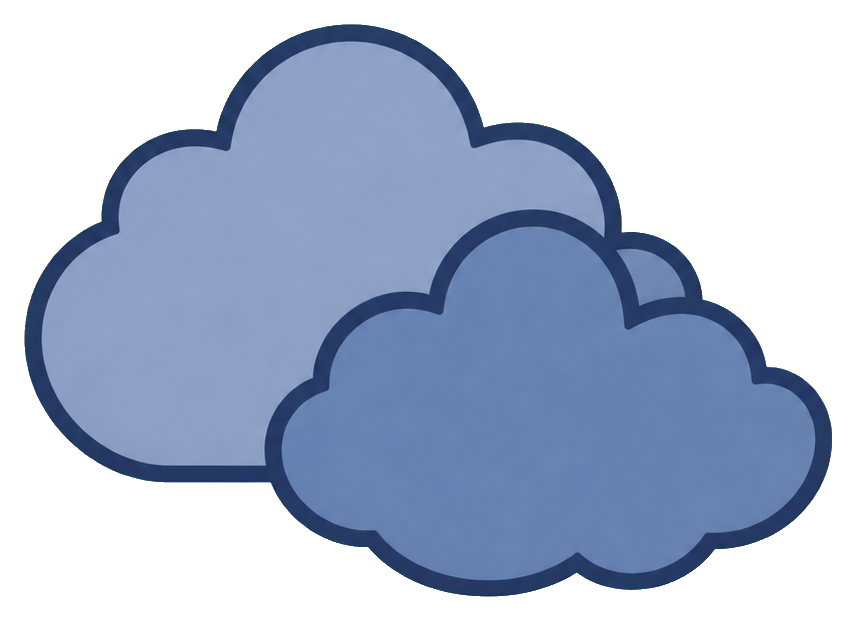 Two overlapping blue-gray clouds representing overcast weather.