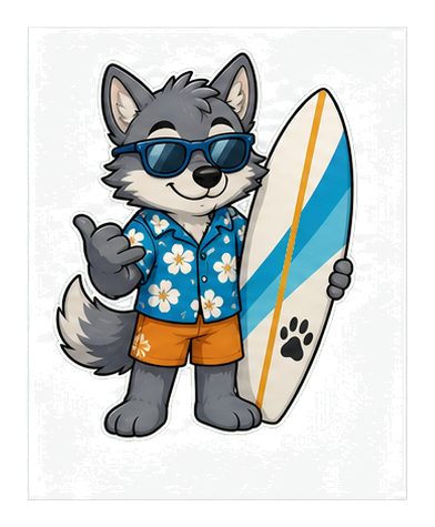Preview for Surfer Wolf Sticker
