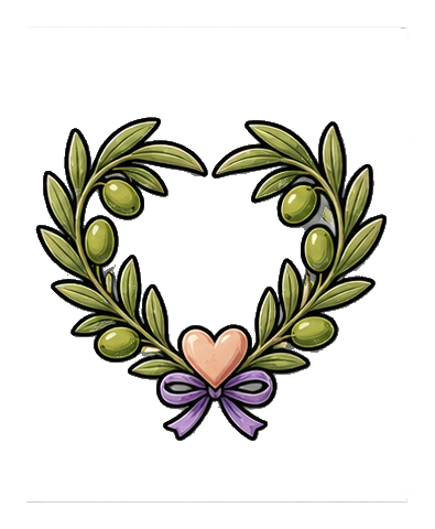 Heart-shaped olive branches tied with a small ribbon at the bottom