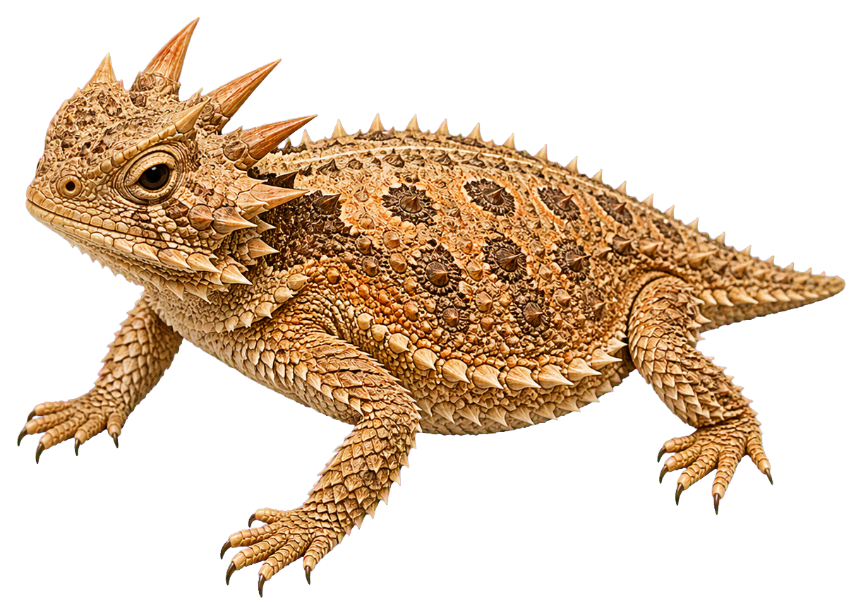 Horned lizard sticker with spotted tan body and spiky horns
