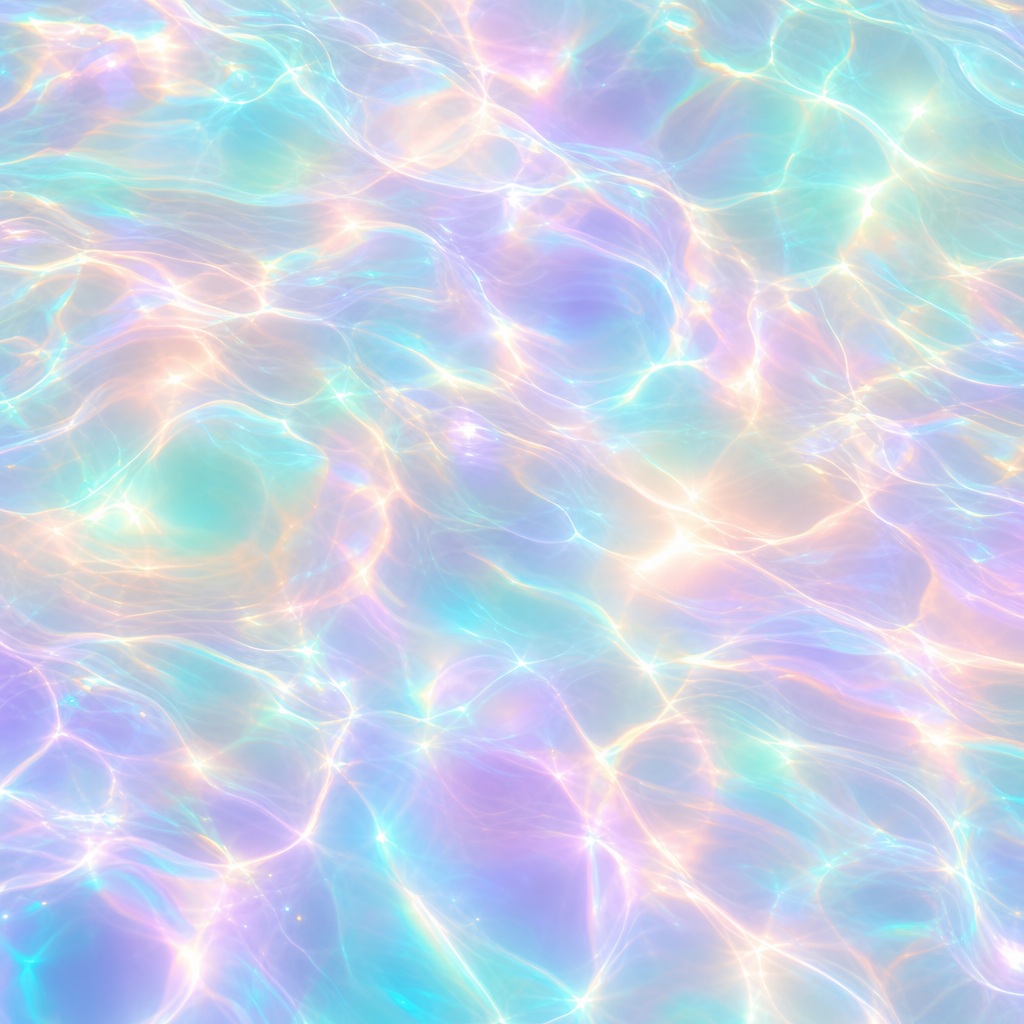 Soft pastel prismatic light waves with iridescent glow and rainbow refraction