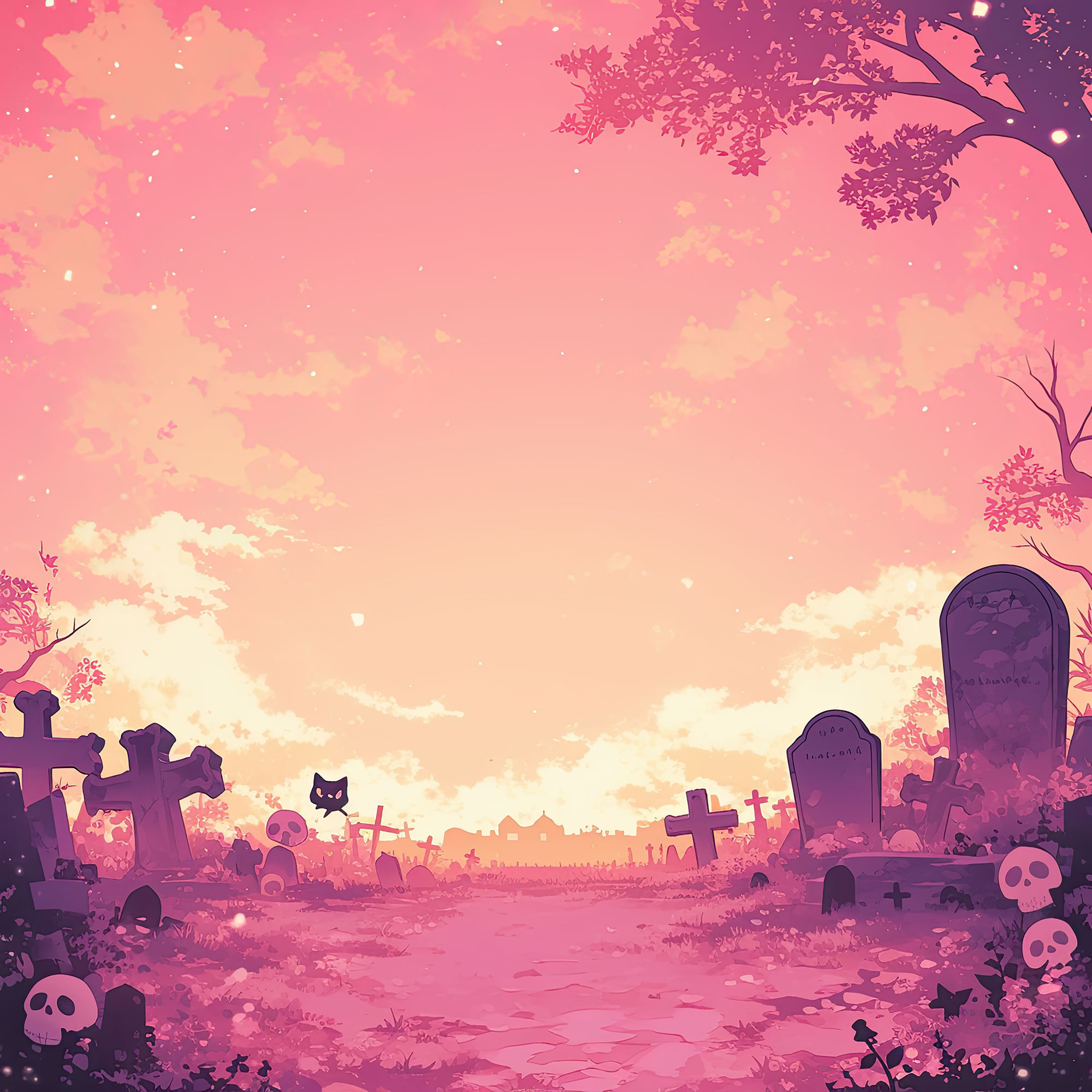 Preview for Cartoon-graveyard-sunset-simple-backdrop-background-9e7e4